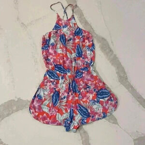 American Eagle Sleeveless Pink Blue Floral Print Shorts Romper Women’s Size XXS